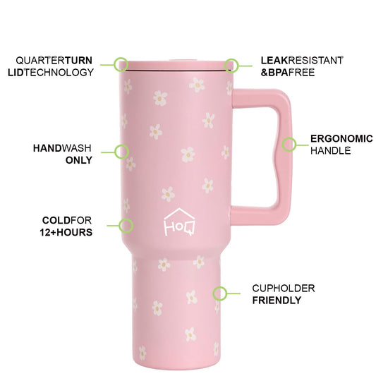 Stainless Steel Tumbler with Handle & Lid, 2 Straws .