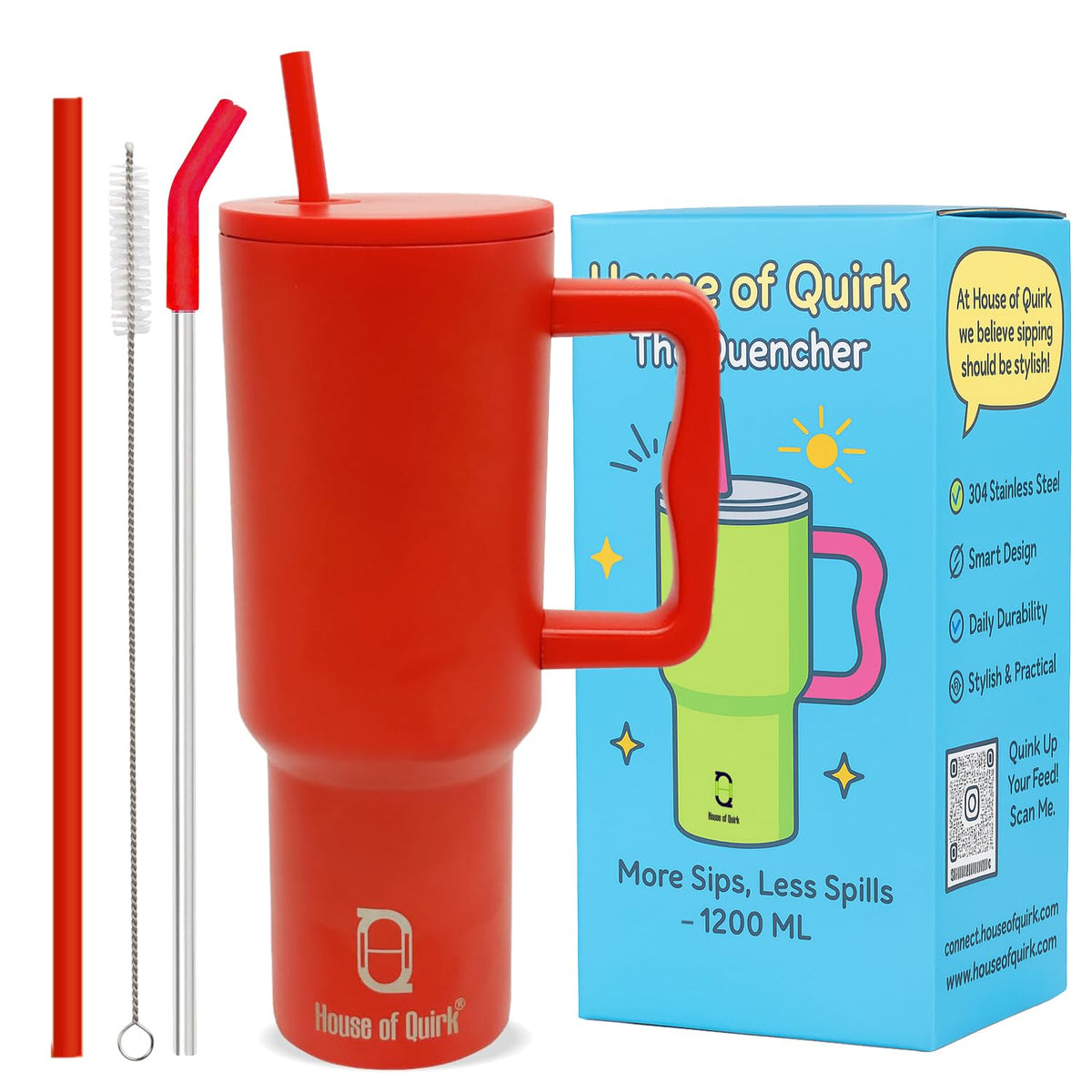 Stainless Steel Tumbler with Handle & Lid, 2 Straws .